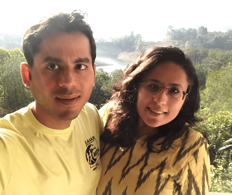 image of radhika gupta with her husband nalin moniz